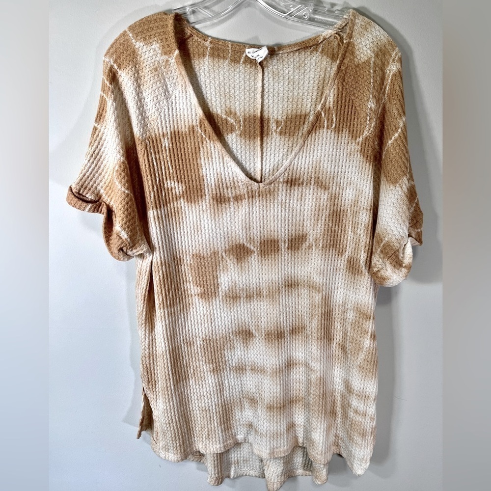 Women's Loose Fit Tan Tie Dye Textured Tee